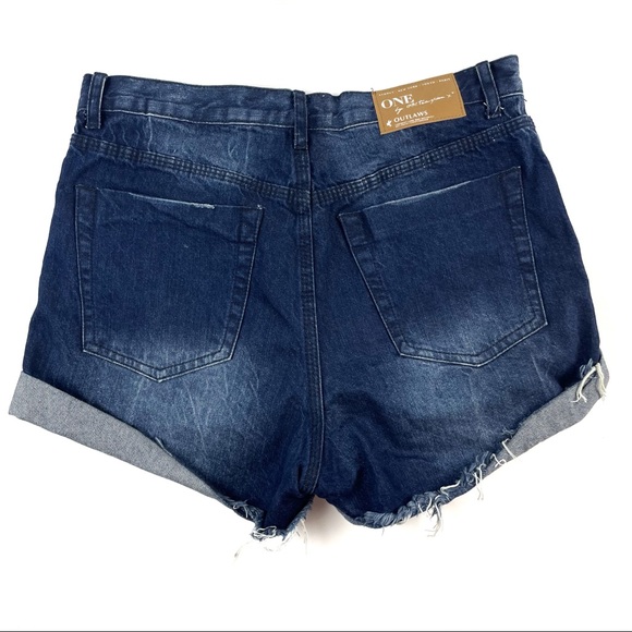 One Teaspoon Outlaws Dark Distressed Jean Shorts - Picture 3 of 4